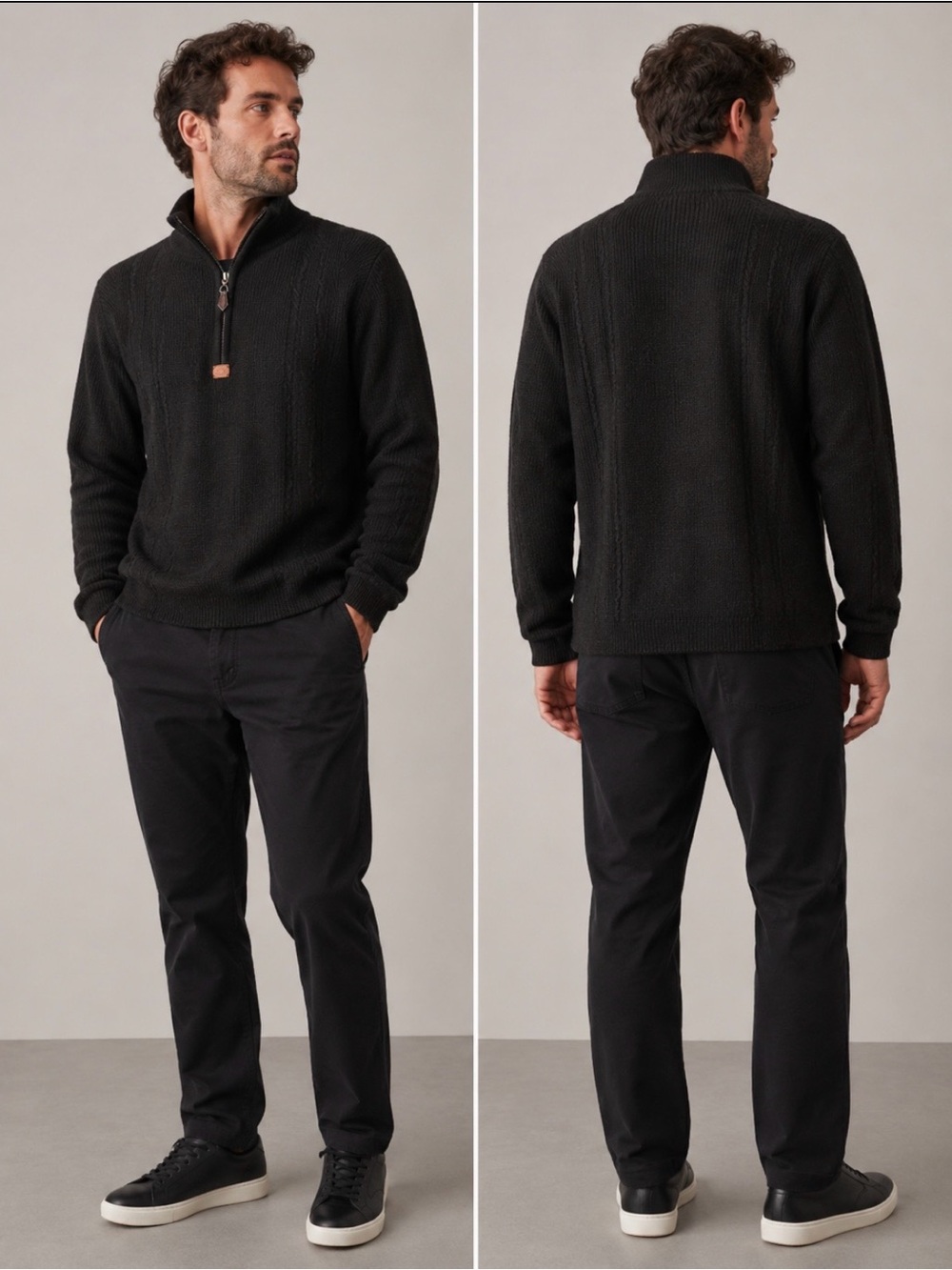 Men's Half-Zip Cashmere Sweater Pullover - Black